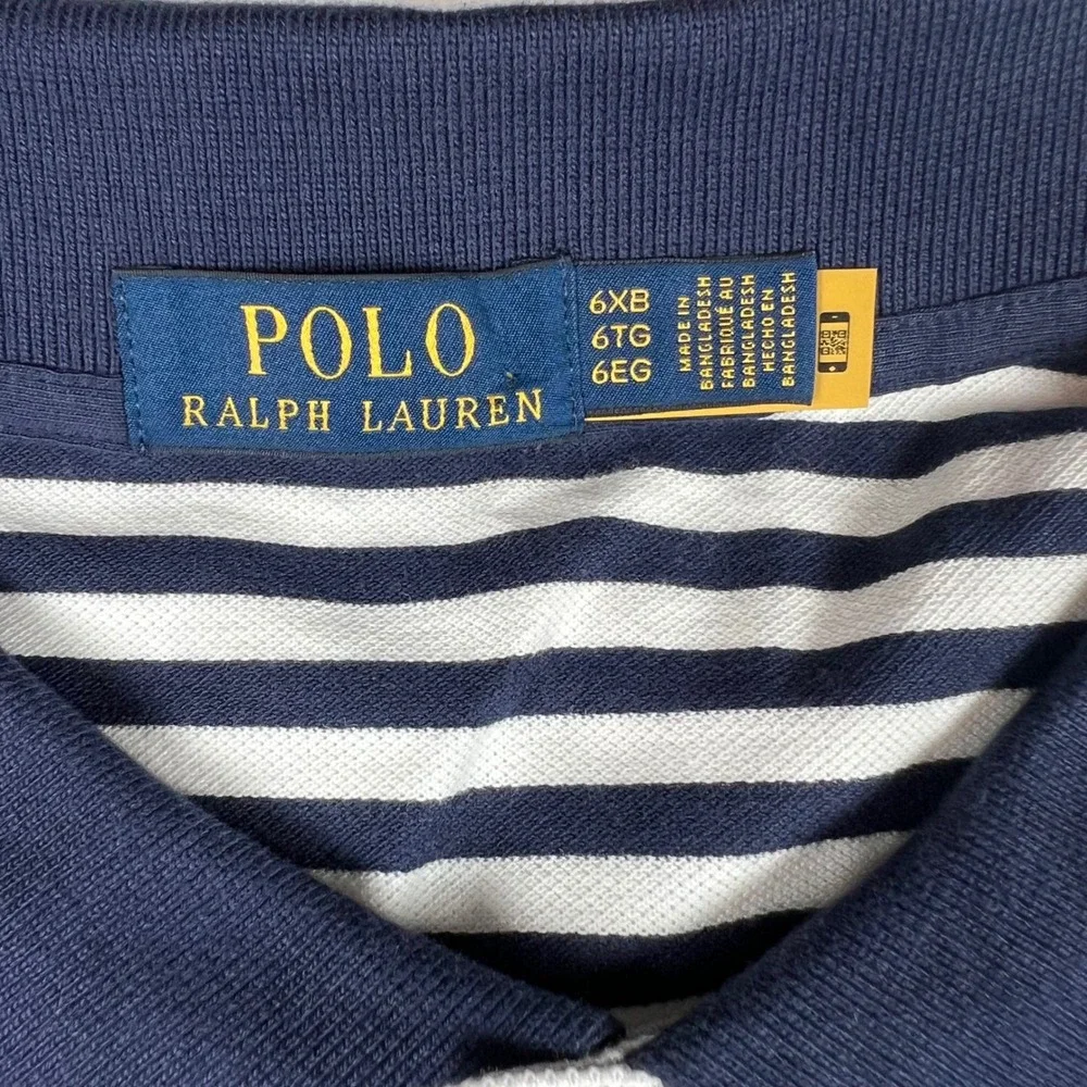 Polo Ralph Lauren Mens 6XB Navy White Striped Short Sleeve Polo Shirt